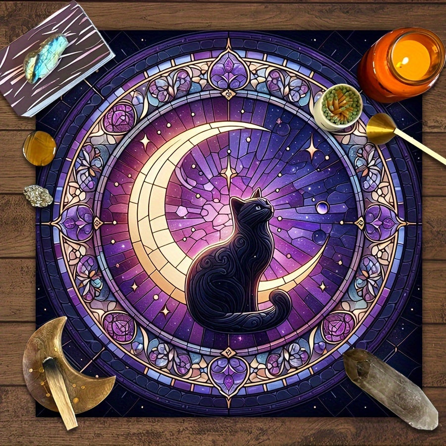 1 mantel cuadrado para tarot, 100% poliéster, tejido a máquina, con diseño de flor de luna y pentagrama, para herramientas de brujería, péndulo pagano, decoración de altar, juego de adivinación con cartas de tarot