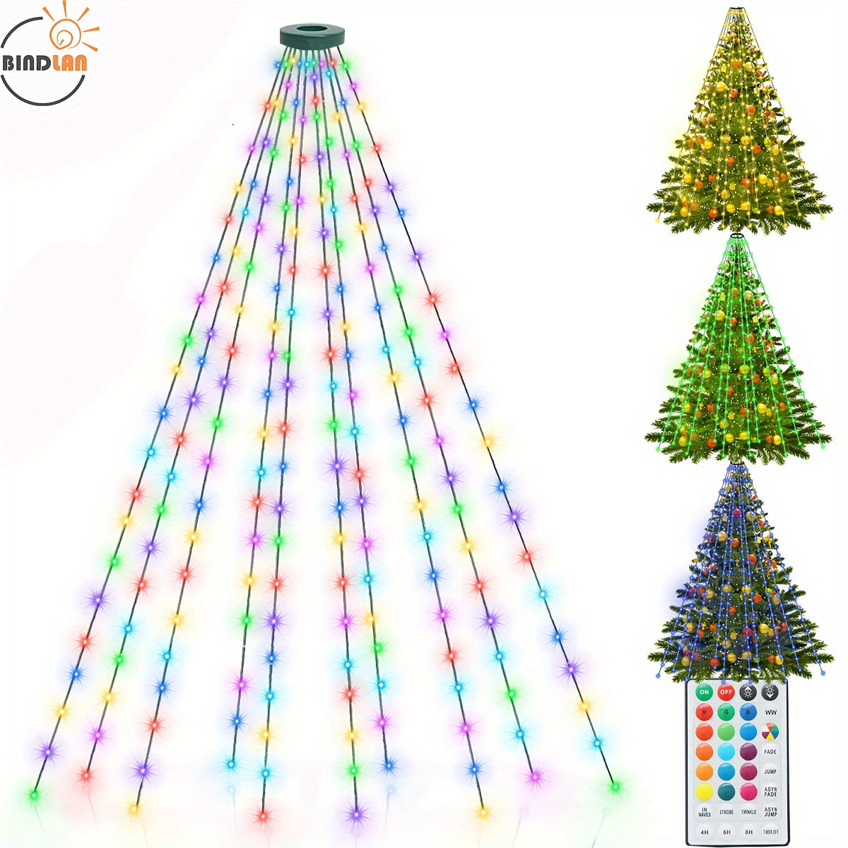 1 pieza, Luces De Árbol De Navidad, Luces De Navidad Cambiantes De Color Con Control Remoto Y Función De Memoria Y Temporizador, 6.6ft 16 Colgantes 200 LED Regulables Múltiples Modos Cadena De Luces Navideñas