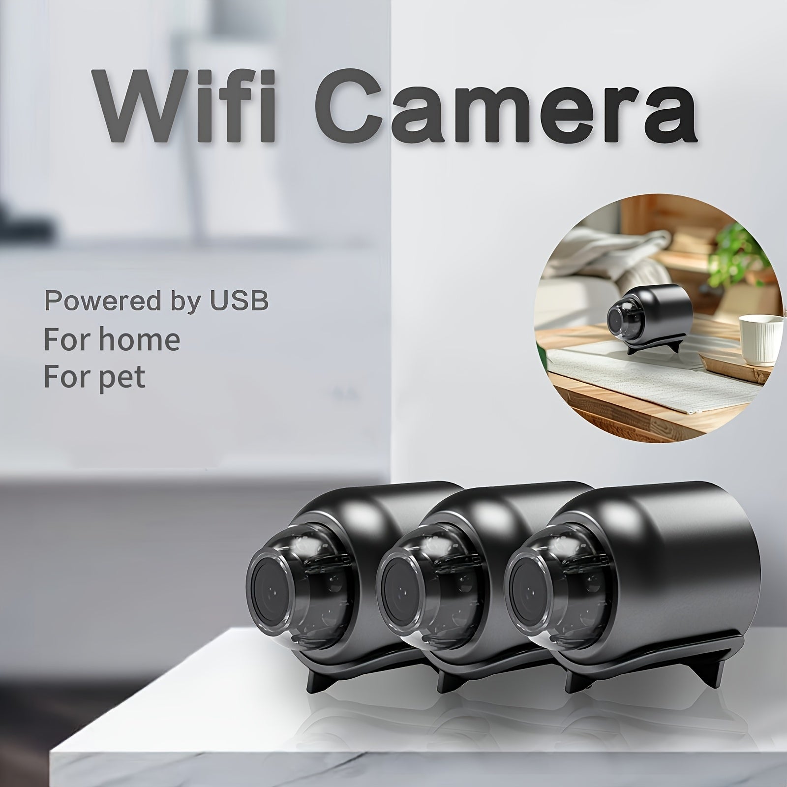 1 cámara de vigilancia con conexión WiFi, micrófono y soporte, controlada y monitoreable a través de una aplicación móvil, ideal para uso doméstico