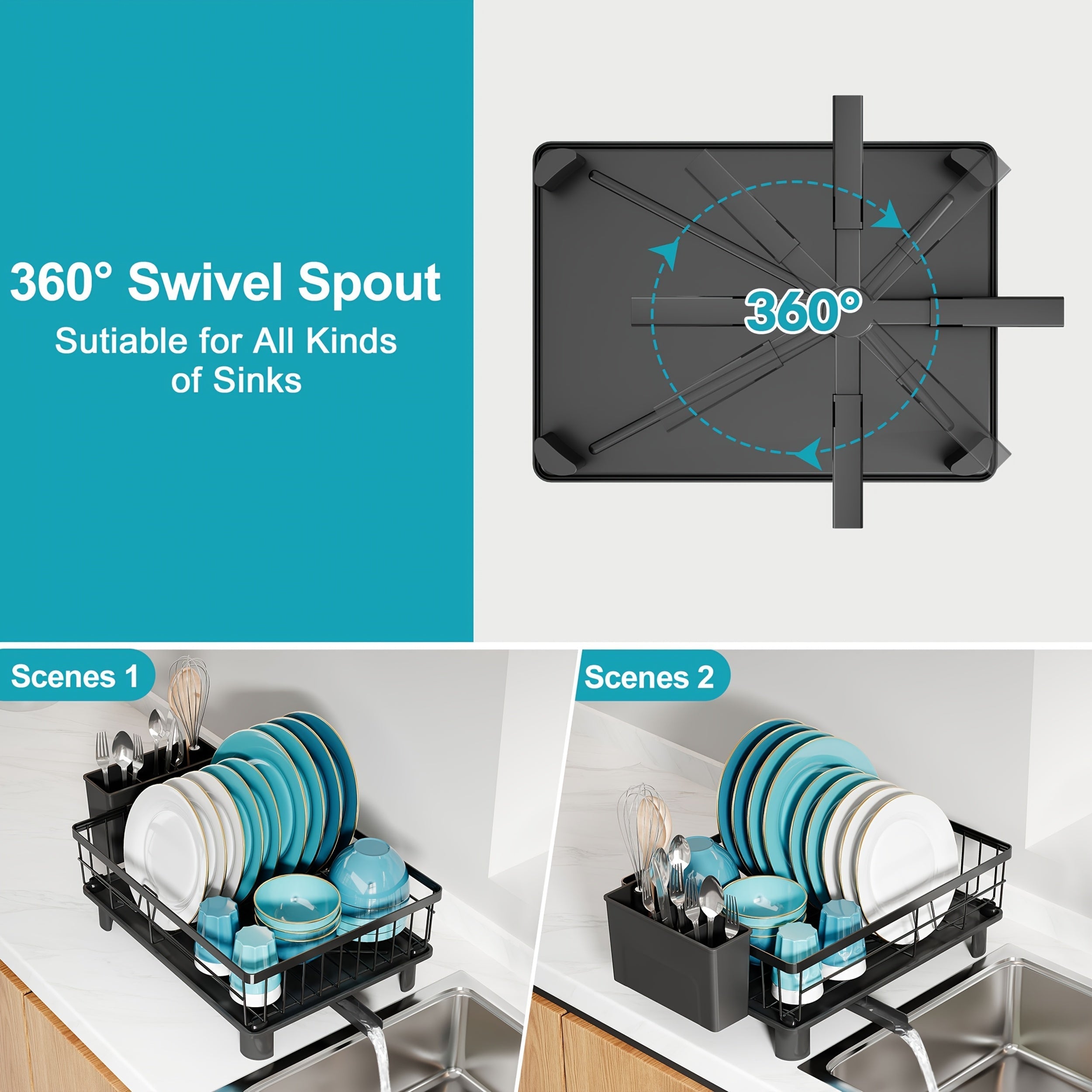 Escurridor de acero inoxidable compacto con estante desmontable para cubiertos y tabla escurridera, práctico organizador multifuncional resistente y duradero, ideal para cocinas pequeñas, accesorio básico imprescindible para el hogar