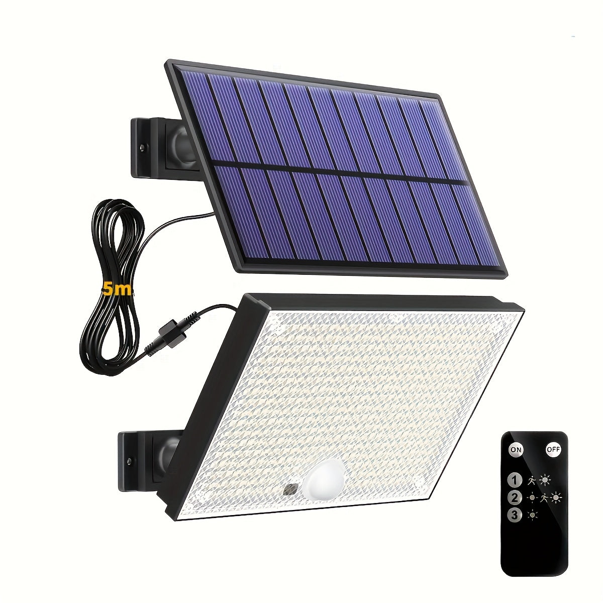 Luz solar con sensor de movimiento de 400 LED - Aplique de pared para exteriores con cable de 5.0 metros, control remoto, iluminación de anochecer a amanecer, función de seguridad para porche, jardín y regalos navideños, luz de seguridad exterior | Luz e