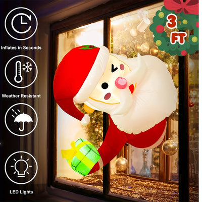 Decoración Inflable de Santa Claus Juguetón para Ventana - Adorno Navideño para Jardín Exterior, Enchufe de 110V, Nylon, Decoraciones Navideñas Inflables