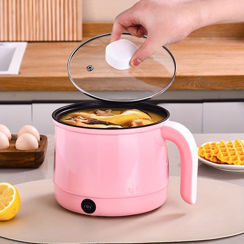 Olla de Cocina Eléctrica Multifuncional con Vaporizador - Material PP Portátil, 1000W de Potencia, 110V-130V Enchufe EE. UU., Compatible con Fogón para Cocinar, Hervir, Cocer al Vapor - Ideal para Dormitorios y Uso en el Hogar