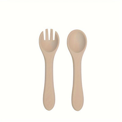 2 piezas de cuchara y tenedor de silicona para bebés - Suministros de alimentación para bebés aptos para lavavajillas, cuchara y tenedor de silicona - Inicio de sólidos para artículos esenciales para bebés