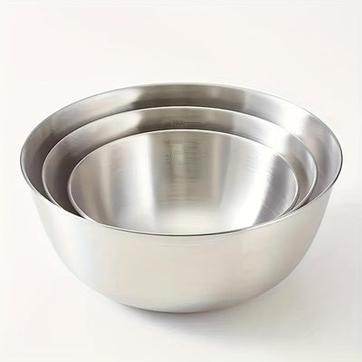 Juego de 3 tazones de acero inoxidable, acabado de metal cepillado, seguro para microondas, tazones redondos con tema de verduras para preparación y almacenamiento de cocina, ideal para BBQ y cocción al aire libre