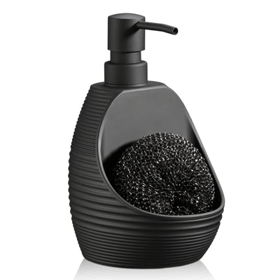 2 en 1, dispensador de jabón de cocina moderno negro y blanco con soporte para esponja - Diseño de onda elegante, jabón líquido reutilizable o, decoración de baño o cocina que ahorra espacio, dispensador de jabón de cocina