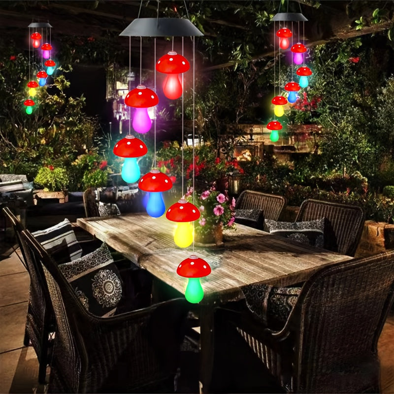 1pc Luz de jardín de hongos rojos de cambio de color alimentada por energía solar, acabado de metal pulido, material PC, adecuada para decoraciones de San Valentín, Día de la Independencia, Navidad, Año Nuevo, Ramadan, decoración colgante al aire libre,