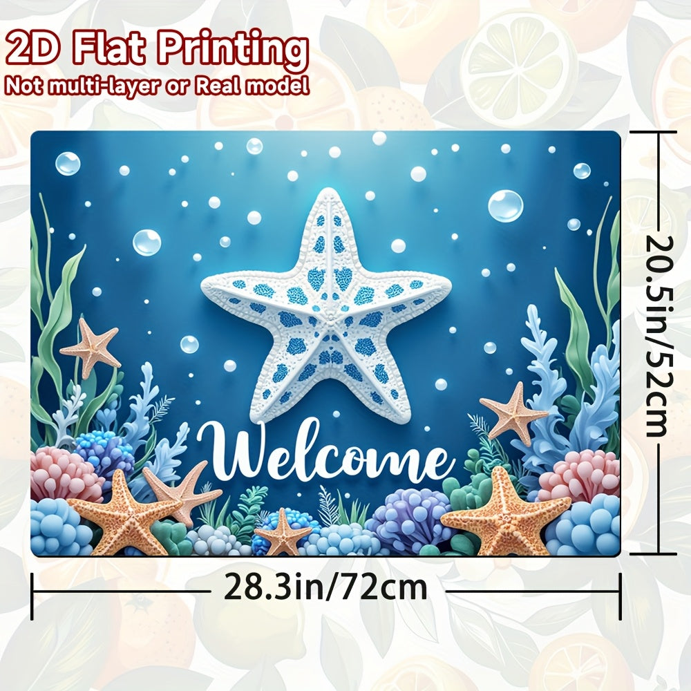 1pc Protector de Encimera con Temática Oceánica - Bienvenido Azul y Criaturas Marinas, Antideslizante para Cocina, Resistente a Rayones - Fácil de Limpiar y Cambiar - Para Estufas de Gas y Eléctricas, Superficies Planas - Decoración Costera Moderna, Mate