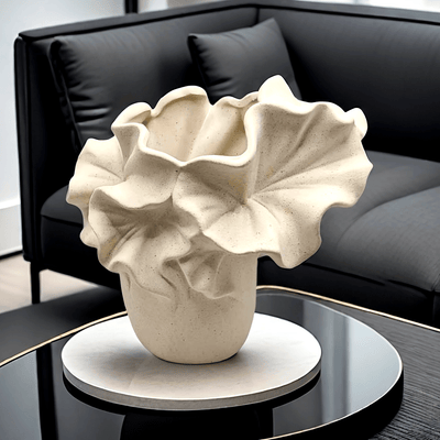 Jarrón Cerámico Bohemio Floral - Jarrón Decorativo en Forma de Campana Blanco para Sala, Dormitorio u Oficina - Decoración Elegante sin Baterías