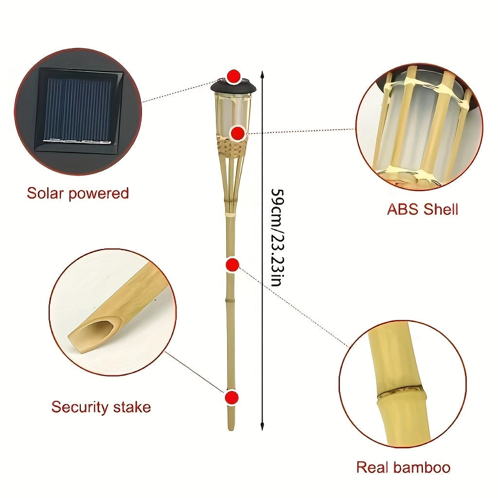 Faroles de bambú alimentados por energía solar, antorchas de arte de bambú, iluminación decorativa LED para exteriores, luces de jardín solares, luces de césped para caminos, jardines, patios, jardines, decoraciones festivas para Navidad, Halloween y Año