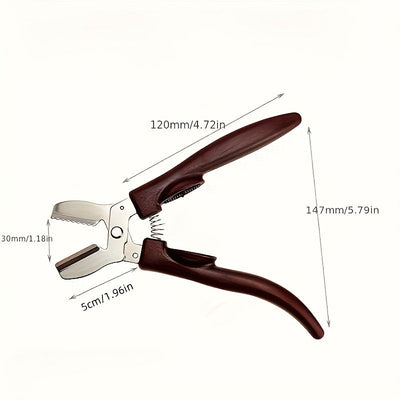 Abrelatas de Acero Inoxidable - Pinza para Nueces de Fácil Agarre, Impermeable, No Necesita Energía, Marrón Oscuro para Uso en Cocina y Comedor