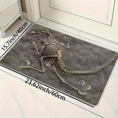 Alfombra de Peluche Suave con Diseño de Fósil de Dinosaurio - 8mm de Grosor, Lavable a Máquina, Alfombra de Suelo Texturizada Gris para Sala de Estar, Dormitorio, Cocina y Decoración de Entrada, Alfombra de Suelo Interior | Estampado de Fósil de Dinosaur