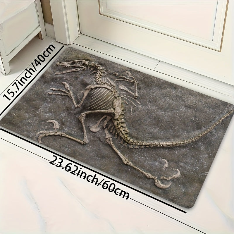 Alfombra de Peluche Suave con Diseño de Fósil de Dinosaurio - 8mm de Grosor, Lavable a Máquina, Alfombra de Suelo Texturizada Gris para Sala de Estar, Dormitorio, Cocina y Decoración de Entrada, Alfombra de Suelo Interior | Estampado de Fósil de Dinosaur