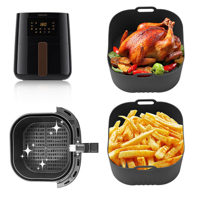 2 piezas de bandejas de horno de silicona cuadrada para freír aire - Antiadherentes, resistentes al calor, ideales para Philips HD9252, HD9200, HD9255 - Perfectas para cocinar papas fritas, pollo y verduras, bandejas de horno con forros | Bandeja de sili