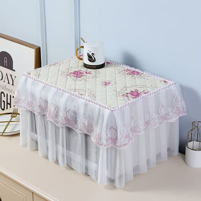 Cubierta Elegante de Encaje Floral para Microondas y Hornos - Ajuste, Poliéster a Prueba de Aceite con Borlas Decorativas, Perfecta para Electrodomésticos de Cocina, Horno Microondas