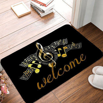 Alfombra de Bienvenida con Notas Musicales - Diseño Divertido y Monograma con Base Antideslizante, Alfombra de Poliéster para el Porche delantero y Decoración de Cocina, Regalo Novedoso Perfecto