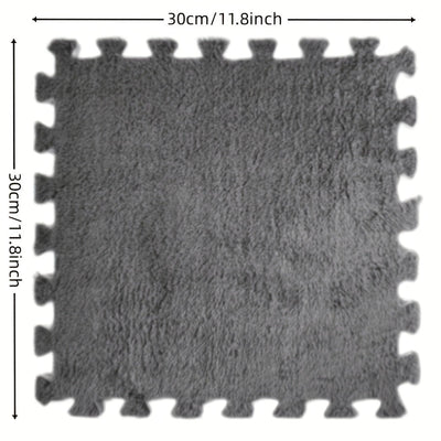 12 piezas de alfombras interconectadas de pelo largo, suaves tapetes de rompecabezas para piso, 29.97x29.97 cm, gris con borde blanco, lavables a mano, decoración acogedora para dormitorio o sala, tapete para sala | Cubrepiso elegante | Tapete de textura
