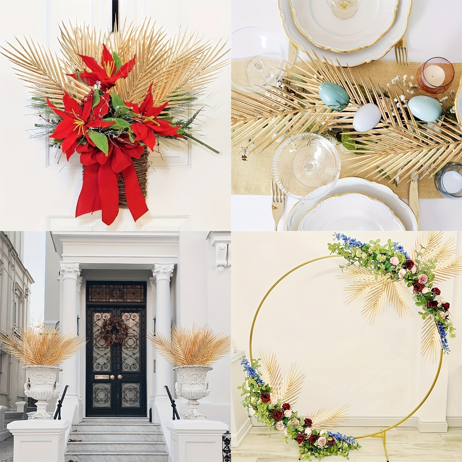 16 piezas de Hojas Artificiales Doradas para Palmeras - Decoración Típica Tropical Realista para Interiores/Exteriores del Hogar, Centros de Mesa, Rellenos para Jarrones DIY, Perfecto para Bodas, Cumpleaños, Festividades y Más, Ideal para Navidad, Perfec
