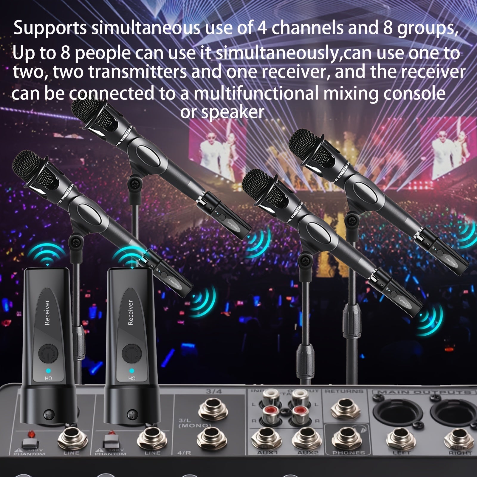 Transmisor y Receptor de Micrófono sin varillas 2.4Ghz, Sistema XLR, Adaptador Recargable para Mezcladora de Audio, Micrófono Dinámico