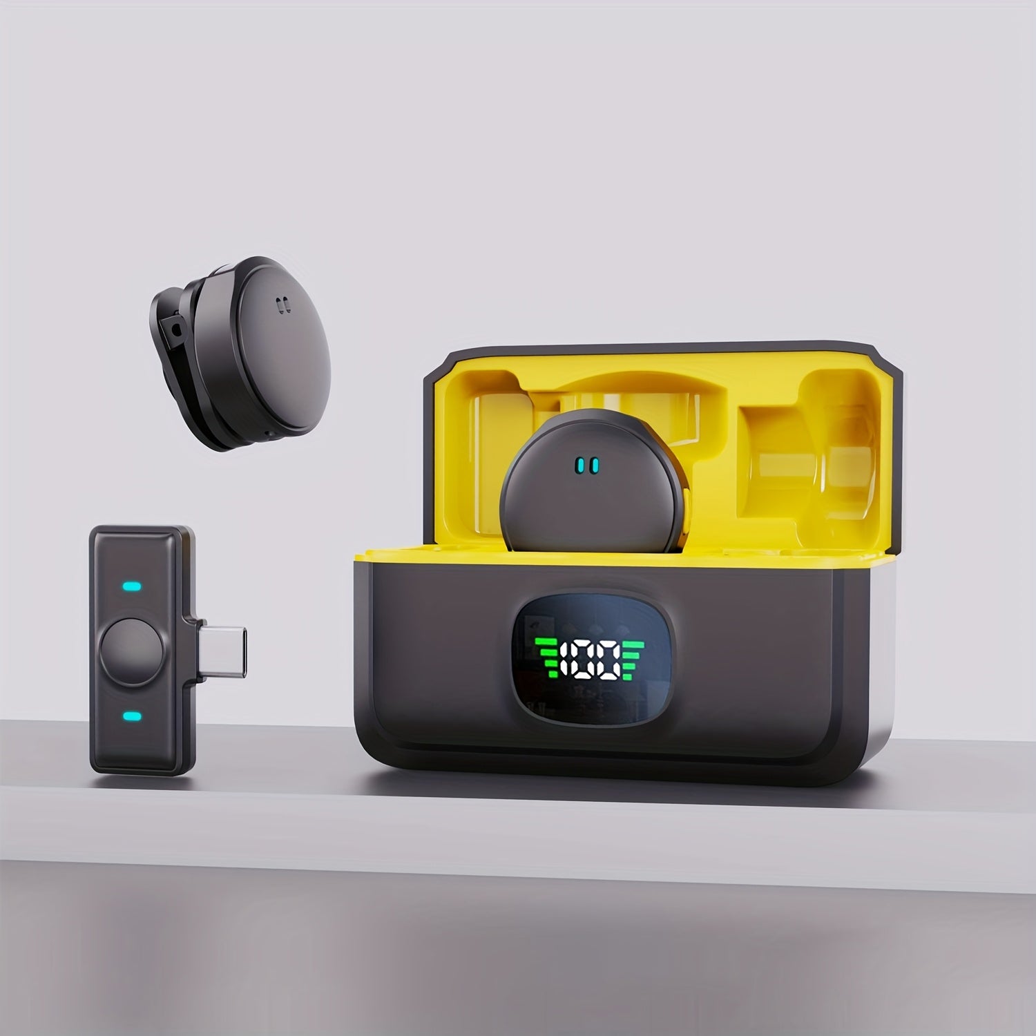 Micrófono Inalámbrico Profesional de Solapa con Puerto Tipo-C para Teléfonos Inteligentes, Computadoras y Cámaras - Conectar y Listo, Pantalla de Alimentación LED, Estuche de Carga Portátil, Conectividad Inalámbrica, Ideal para Podcasting, Transmisiones