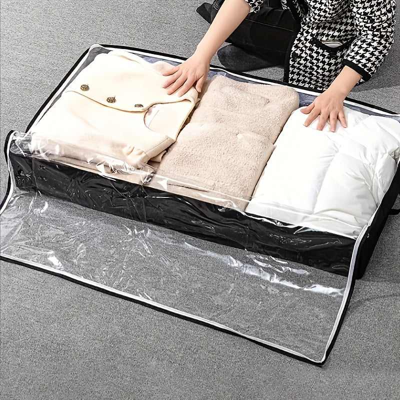 1 caja de almacenamiento plegable grande con asas y ventana visible - Organizador multiusos para ropa, libros, juguetes, mantas y ropa de cama - Diseño que ahorra espacio para debajo de la cama, armario, vestidor, dormitorio, residencia - Ideal para la o
