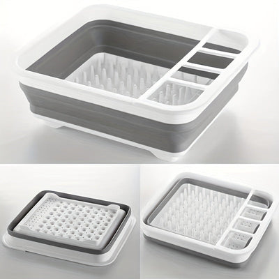 Estante Plegable Versátil para Platos con Tabla de Escurre - Material PP Duradero, Perfecto para RVs, Camping y Barcos - Organizador de Cocina Portátil para Platos y Verduras
