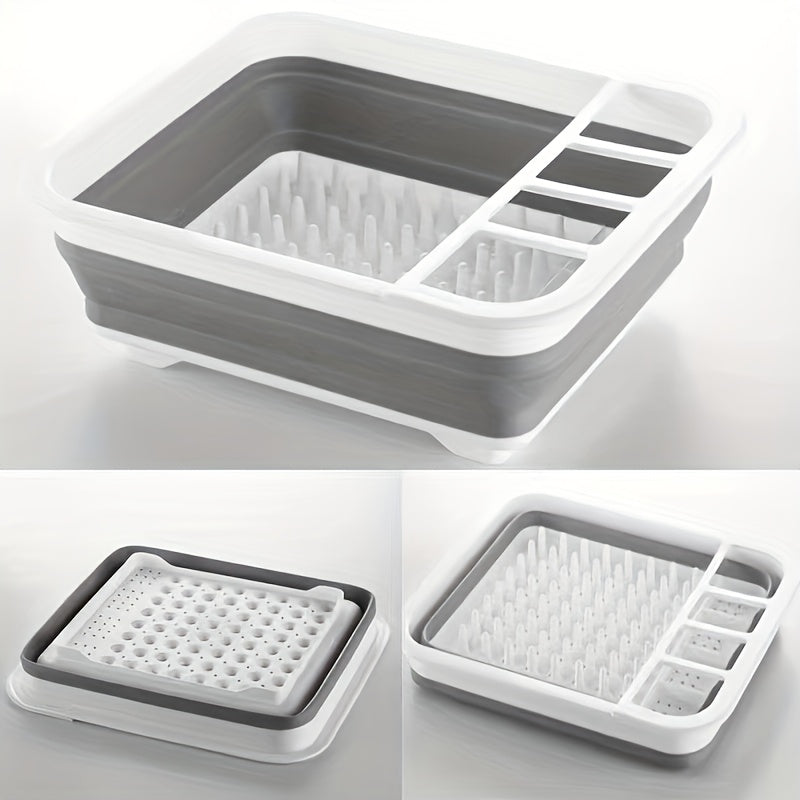 Estante Plegable Versátil para Platos con Tabla de Escurre - Material PP Duradero, Perfecto para RVs, Camping y Barcos - Organizador de Cocina Portátil para Platos y Verduras