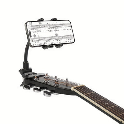 Soporte de teléfono para cabeza de guitarra LRBH - Montaje ajustable para transmisiones en vivo, enseñanza, grabación de video - Compatible con Android e iPhone - Ideal para guitarra eléctrica, bajo, ukulele, piano - Uso en escritorio y cocina