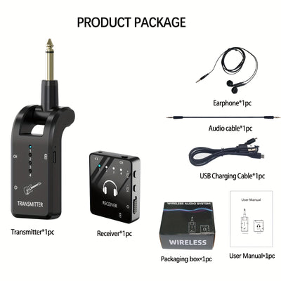 Sistema de monitorización inalámbrica en el oído, 2.4GHz IEM con transmisor y receptor de lavalier, carga USB, Plug and Play, bajo ruido, larga duración de la batería, para músicos, estudio, ensayo de banda, presentación en vivo - Resina ABS negra