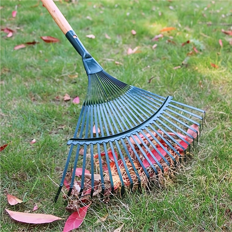 Rastrillo de Abanico Premium Mejorado 42.01 cm - 22 Púas de Acero Duradero con S-Púas para Eliminar Hojas y Musgo en Jardín, Césped y Patio