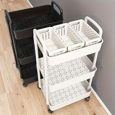 Carrito Organizador de Almacenamiento Multinivel - Plástico Duradero, Fácil de Mover, Ideal para Cocina, Baño, Dormitorio - Blanco y , 2D Plano