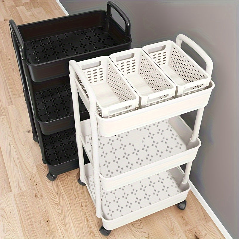Carrito Organizador de Almacenamiento Multinivel - Plástico Duradero, Fácil de Mover, Ideal para Cocina, Baño, Dormitorio - Blanco y , 2D Plano