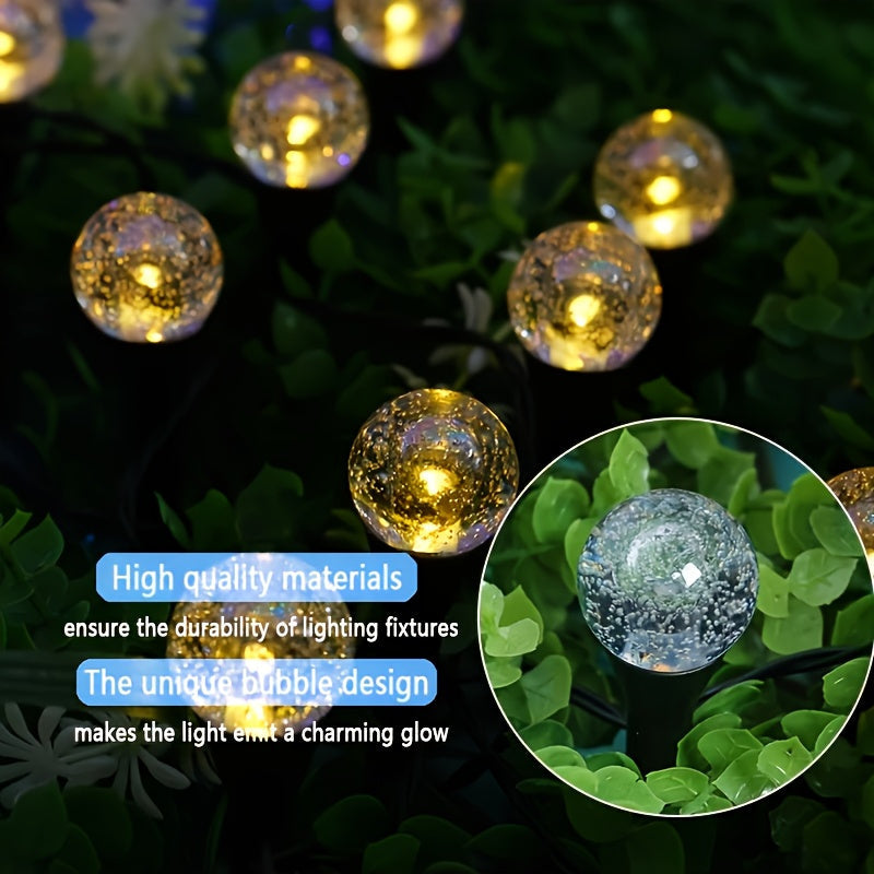 20 Luces Solares de Bola de Cristal con Burbujas LED - Blanco Cálido/Blanco/Cambio de Color, Encendido/Apagado Automático al Anochecer y Amanecer, Lámparas Ecológicas para Jardín, Patio y Decoración Exterior (Sin Cable), Iluminación Duradera para Caminos