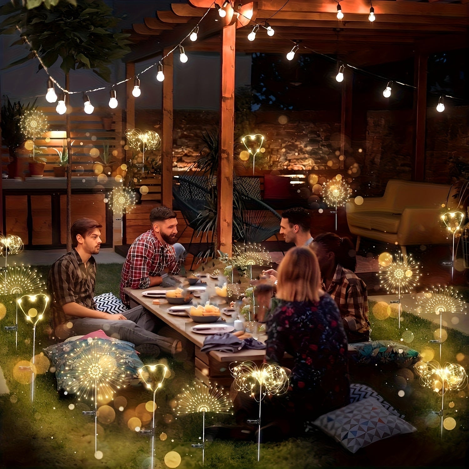 FACHOI Jardín de luces solares - Interruptor de sensor inteligente, 1pieza 60/200/420 LED, 8 modos de iluminación, luces de piso solares impermeables para jardín, patio, camino, decoración de fiesta y boda - Blanco/Blanco cálido/Colorido IP65, Iluminació
