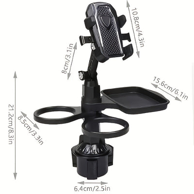 Bandeja Giratoria 360° para Consola de Auto - Soporte para Teléfono y Navegación con Porta Hamburguesas/Comida, Organizador de Tazas de Café - Bandeja Multiusos de Plástico Duradero para Viajes Seguros, Mesa de Coche Resistente