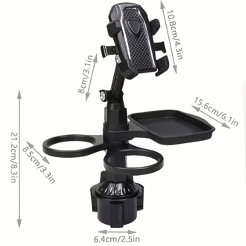 Bandeja Giratoria 360° para Consola de Auto - Soporte para Teléfono y Navegación con Porta Hamburguesas/Comida, Organizador de Tazas de Café - Bandeja Multiusos de Plástico Duradero para Viajes Seguros, Mesa de Coche Resistente