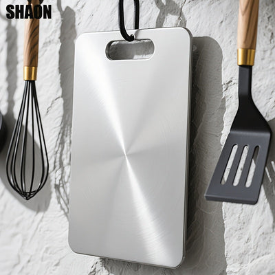 Conjunto de 3 tablas de corte de acero inoxidable SHAON - Tablas de picar para cocina - Platos de titanio de doble cara aptos para lavavajillas para preparación de comidas en exteriores y camping en casa