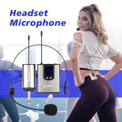 Conjunto sin varillas de auriculares y micrófono lavalier UHF para cuerpo metálico adecuado para clases, conferencias, transmisiones en vivo, actuaciones, bodas y otros escenarios