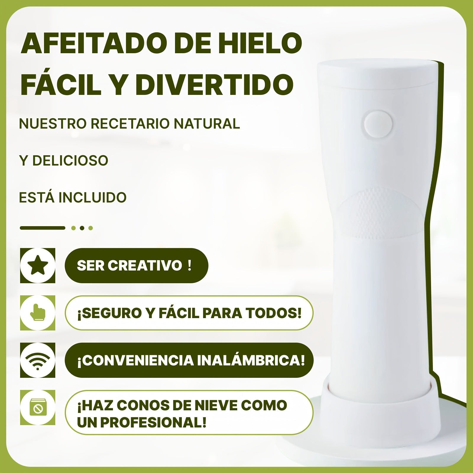 WANVOAPLS Trituradora de Hielo Portátil - Máquina para Rallar Hielo con Batería, Fácil de Limpiar, Ideal para Bebidas de Verano y Batidos - Triturador Manual Compacto para Hogar, Viajes, Camping y Fiestas al Aire Libre