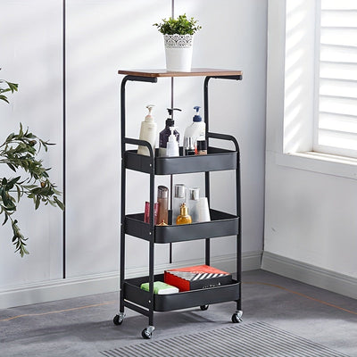 Carrito Rodante Versátil de 4 Niveles con Mesa Extraíble - Organizador de Almacenamiento de Metal para Sala de Estar, Cocina, Baño, Oficina, Dormitorio, Ganchos Utilitarios