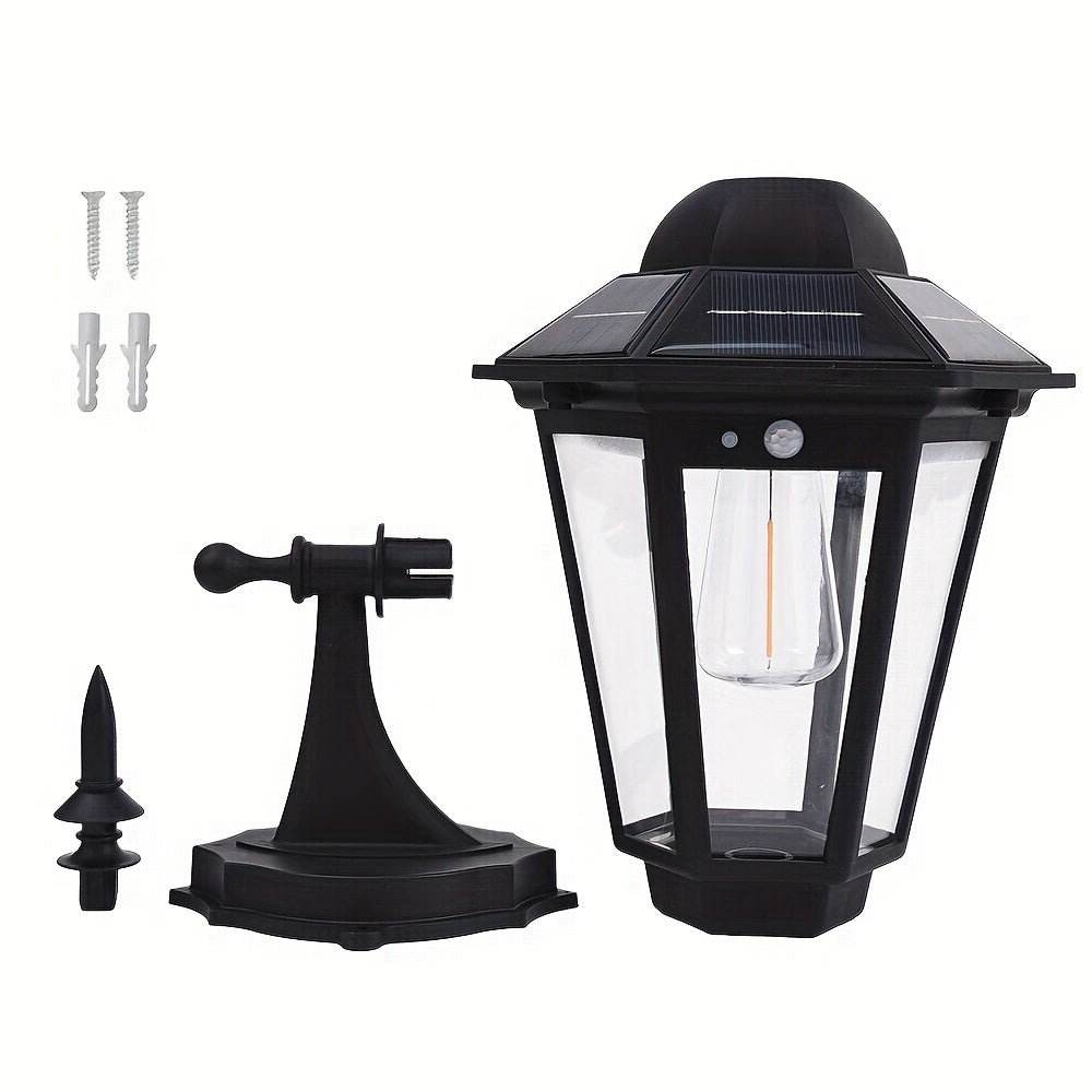 Lámpara de pared solar LED vintage - 3 modos de iluminación, luz decorativa retro, luz exterior para jardín, recargable con energía solar, ideal para porche, jardín o patio, fácil instalación