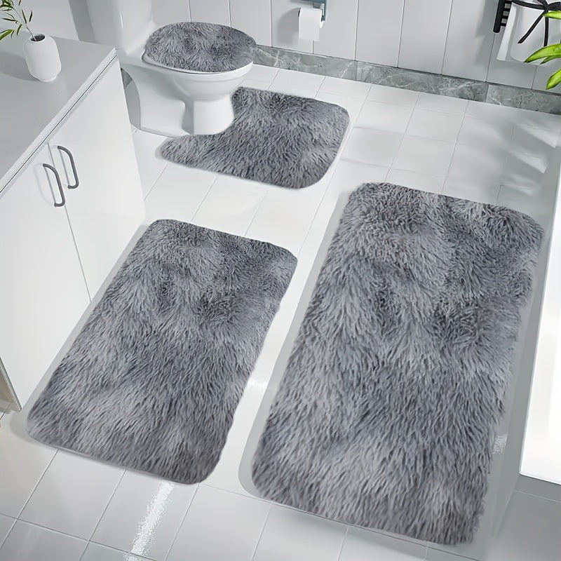 Juego de Alfombras de Baño de Poliéster Grueso, Suaves, Absorbentes y Antideslizantes, Patrón Geométrico, Lavables a Máquina, Rectangulares, de 4 Capas