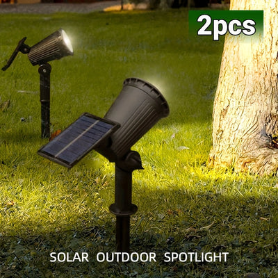 2 piezas de luces solares de 9 LED, IP65, impermeables, exteriores, RGB, solares, de paisaje, con brillo ajustable para jardines, patios, árboles, garajes, patios traseros, decoración de césped, farolas de calle, luces de foco.