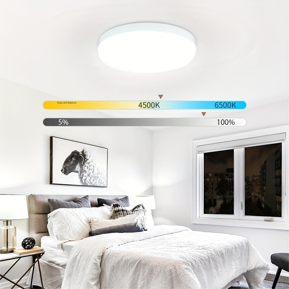 Luz de techo LED moderna de 24W con control remoto - Montaje semiempotrado, 3 colores regulables, eficiente en energía para dormitorio, sala de estar, cocina, comedor y estudio, Iluminación de dormitorio | Luz de techo moderna | Fixture de luz de plástic
