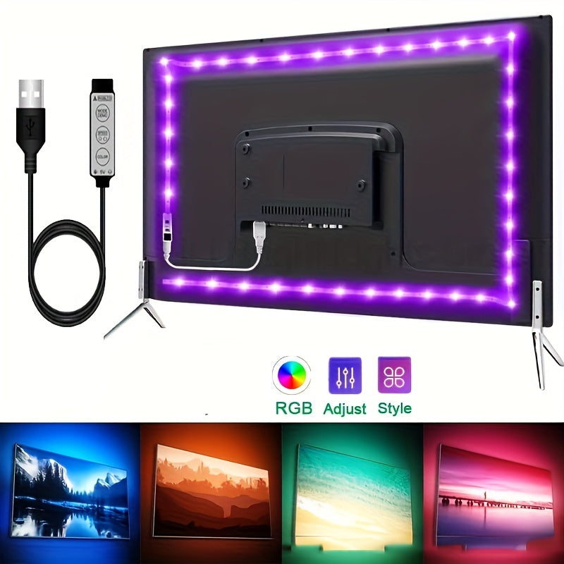 [Tira LED Regulable para TV] Tira de Iluminación LED Regulable de 196 pulgadas para TV - 1 Set para TV Inteligente de 22-65 pulgadas, 8 Colores, Modo Dinámico, Ajustable - Decoración de Fondo para Sala de Juegos, TV
