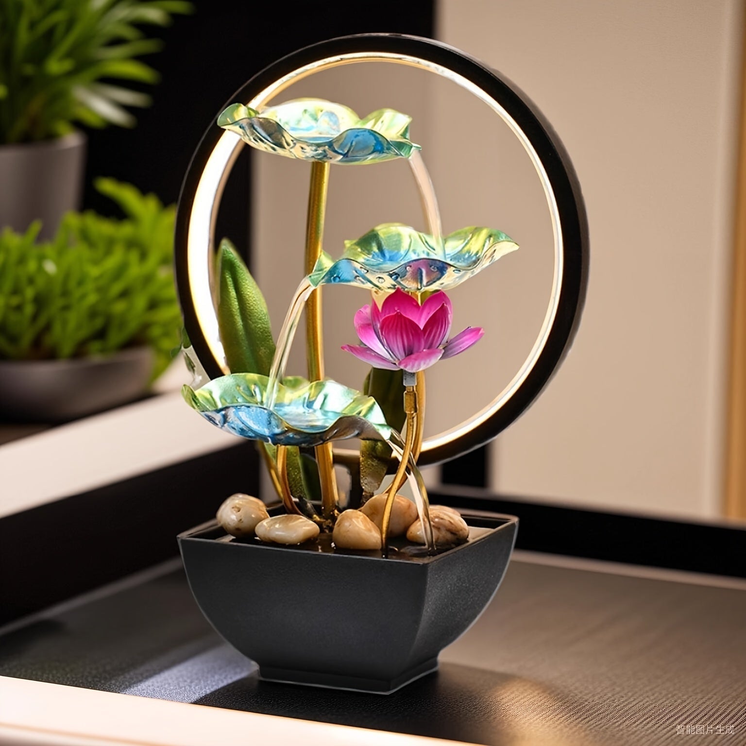 Fuente de escritorio decorativa con alimentación USB metálica, fuente de agua de inspiración zen con sonido relajante, fuente de interior para decoración del hogar.