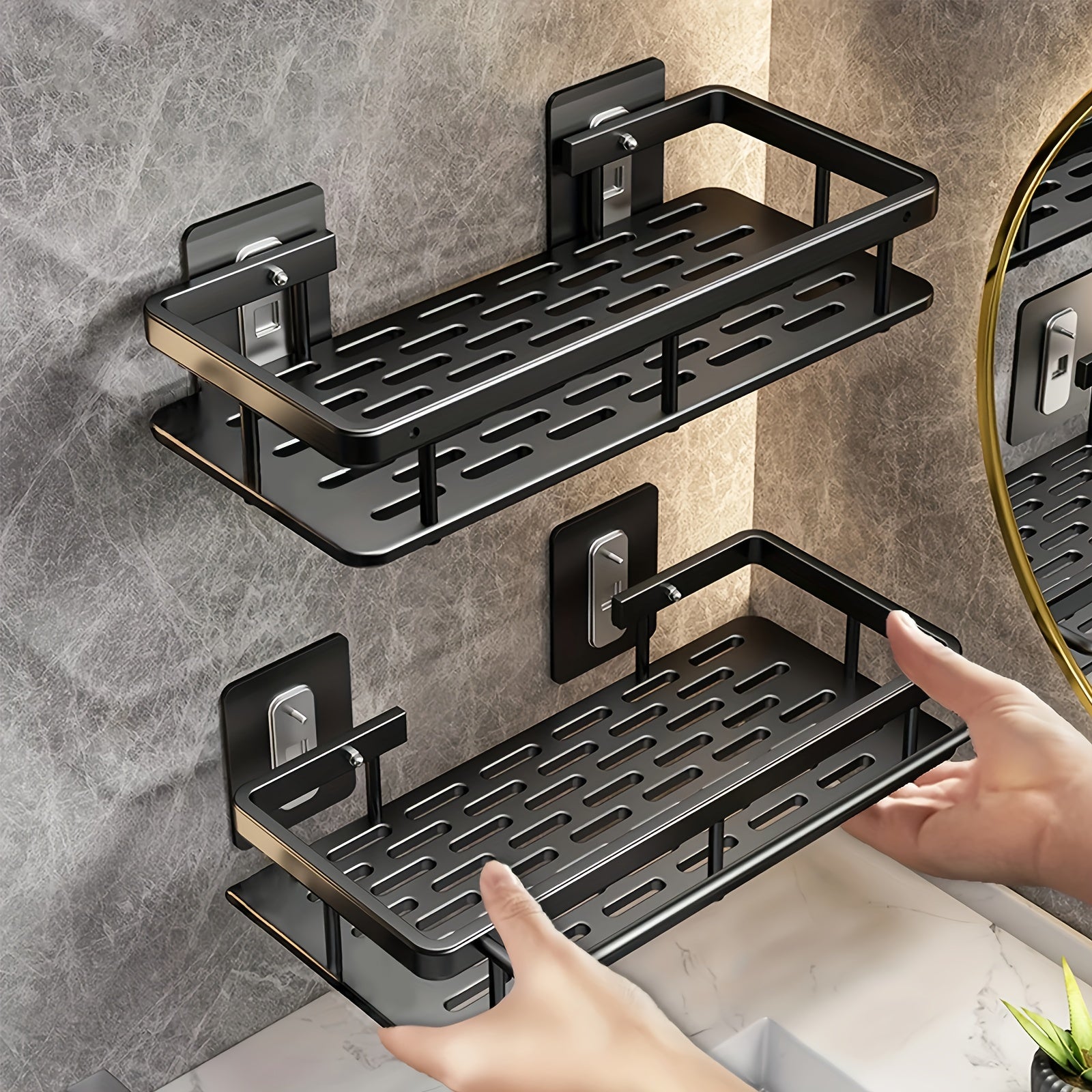 Estantería de pared grande para baño sin necesidad de taladrar, ahorradora de espacio, fácil instalación, almacenamiento para suministros de baño, cosméticos y champú, estante de plástico resistente con capacidad de carga alta, Organizadores de ducha