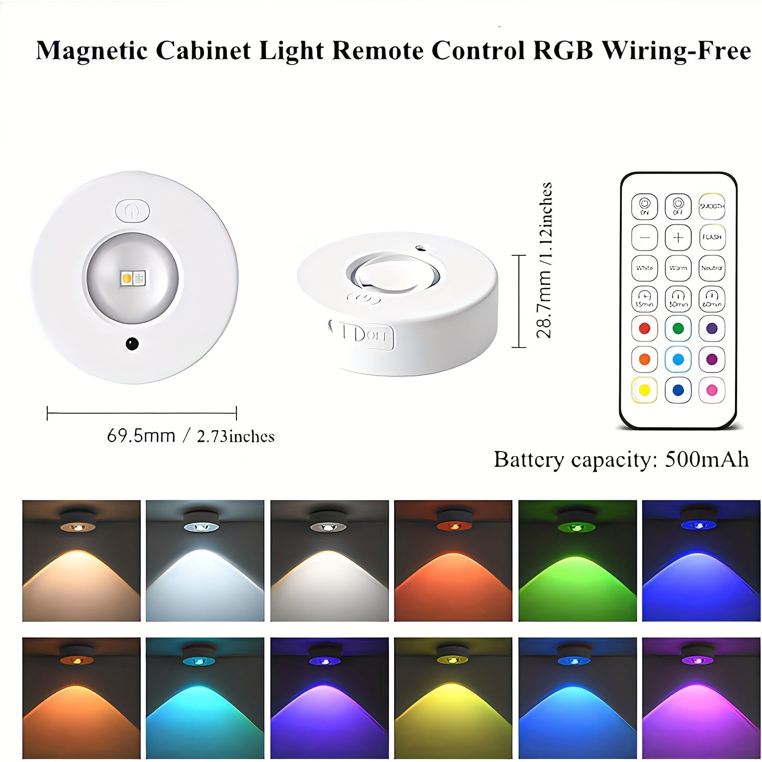 Luces redondas pequeñas de un paquete o tres, luces nocturnas cambiantes de color con control remoto, luces de gabinete recargables, pequeñas lámparas cambiantes de color dinámico.