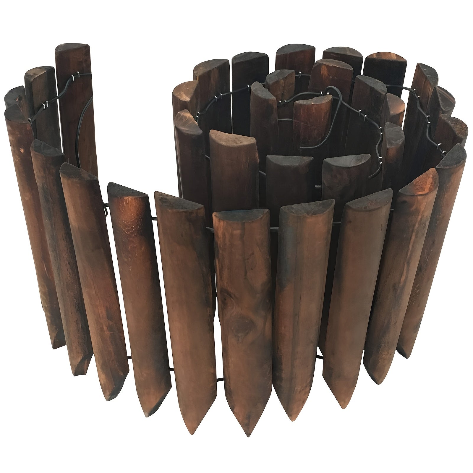 Valla de jardín de madera rústica de diseño curvo flexible para protección de mascotas y privacidad, decoración de patio y sendero en estilo pastoril, valla de jardín, barrera de protección de mascotas, estética natural, madera duradera.