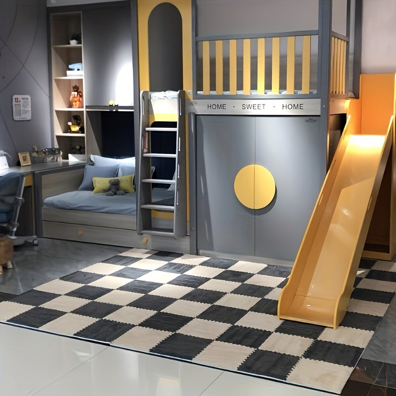1 Juego De 24 Piezas, Alfombra De Ante, De 2 Colores, De Dormitorio, De Rompecabezas, Alfombra Interior, Cuadrada Simple, Decoración Del Hogar, Aislamiento Acústico Y Absorbente De Impactos, De Juego